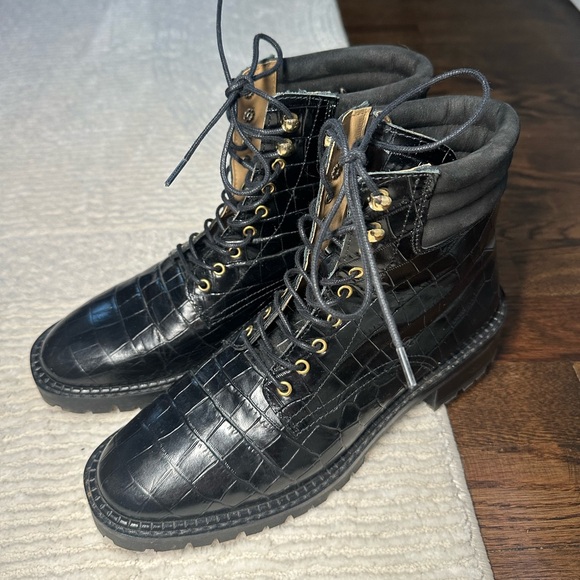 & Other Stories Shoes - & Other Stories Crocodile Black Leather Boots 7